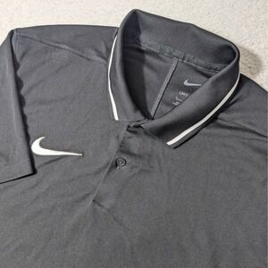 Nike Polo Shirt Mens L Black Dri-FIT Short Sleeve Tipped Collar DV6748-011